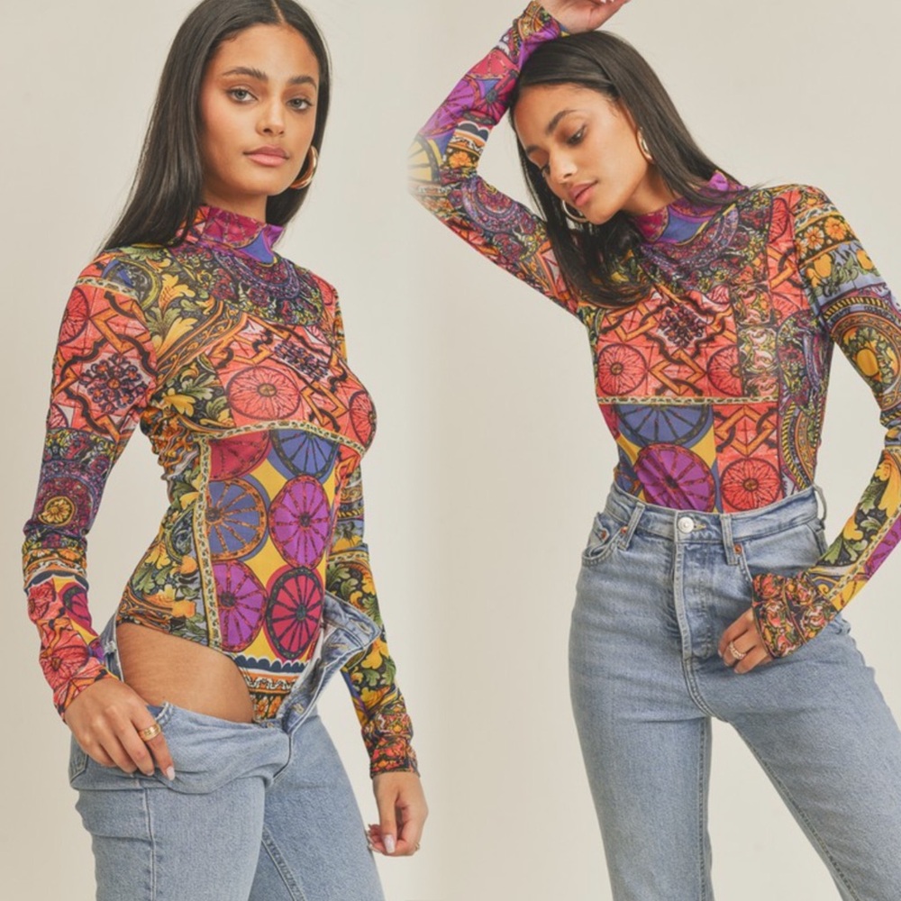 Colorful Patterned Long Sleeve Women's Top